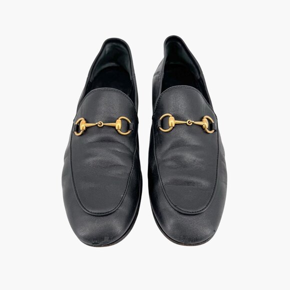 Gucci Brixton Horsebit Flat Loafers Black Leather Size 39 US 9 Women Jordaan - Picture 2 of 15